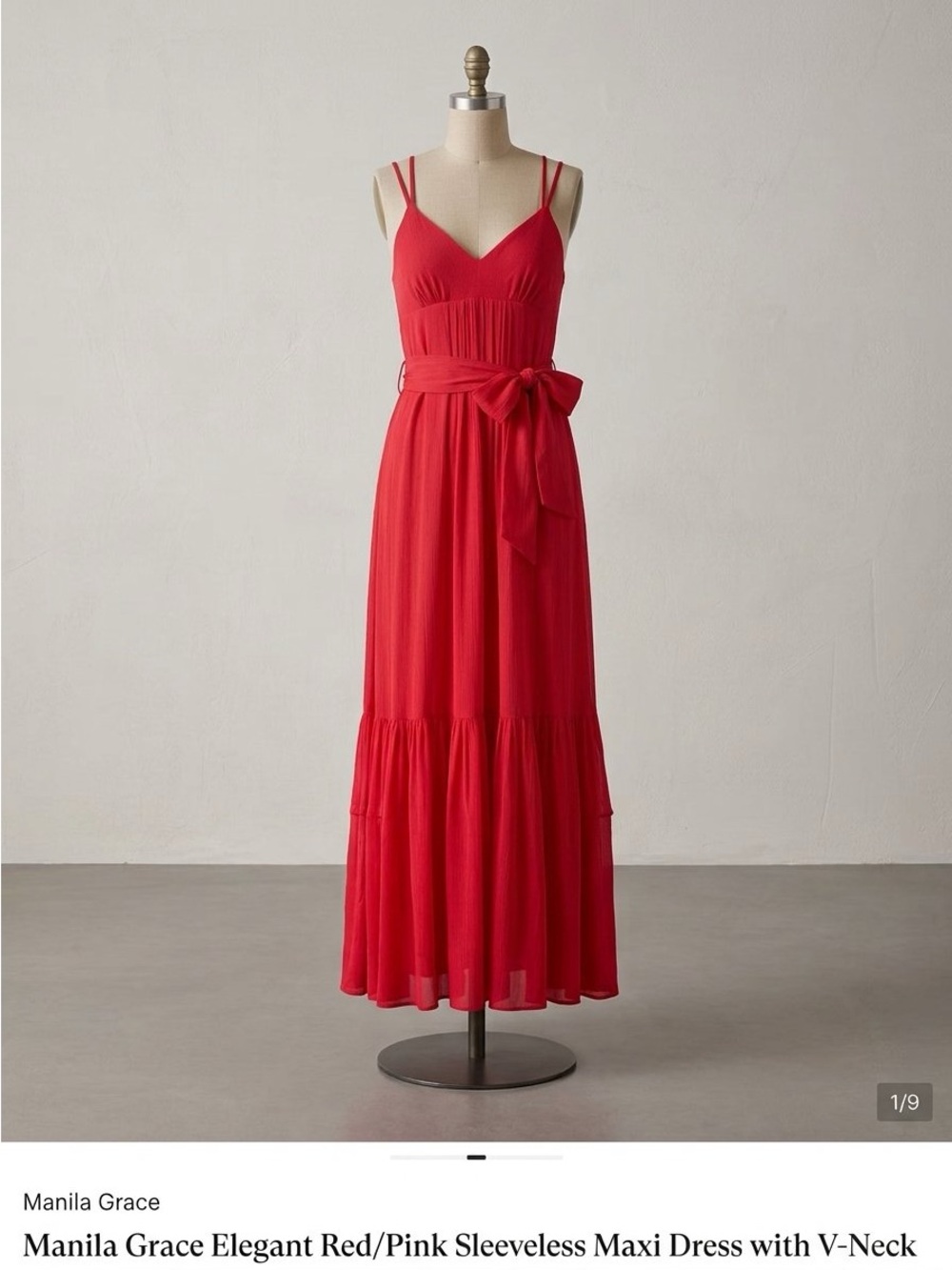 Manila Grace Elegant Red/Pink Sleeveless Maxi Dress with V-Neck